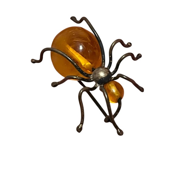 Vintage sterling silver with lucite amber bead spider brooch - Picture 5 of 7